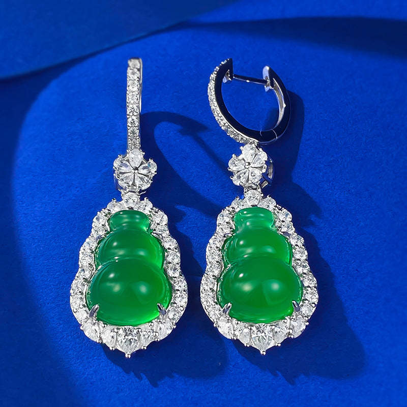 Flower Green & White Dazzling Moissanite Diamonds Luxury 18k White Gold Plated Drop Earrings | Mix Mix Style-Mix MIx Style