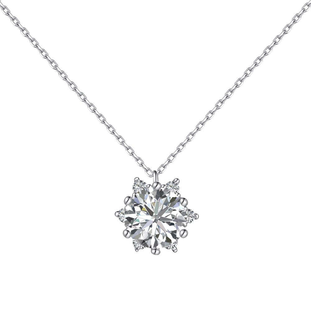 New S925 sterling silver sunflower set bright six-pointed star snowflake ring earrings necklace three-piece jewelry set-Mix MIx Style