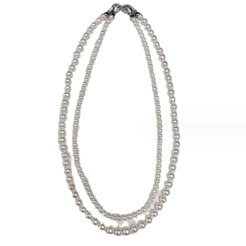 Double-Layer Vintage Retro White Akoya Pearls Elegant 18k Gold Plated Necklace Jewelry Set | Mix Mix Style-Mix MIx Style
