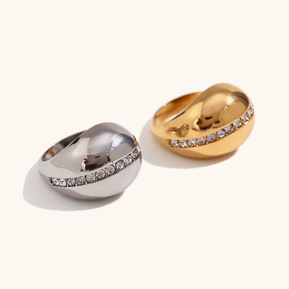 Silver Thick Vintage Classic White Diamonds Elegant Luxury 18k White/Vermeil Gold Plated Adjustable Ring Jewelry | Mix Mix Style-Mix MIx Style