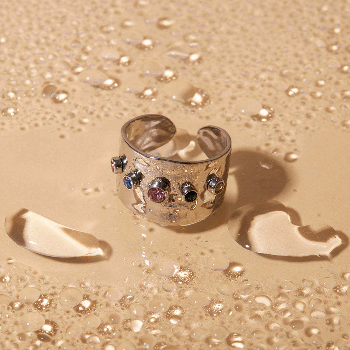 European and American INS Internet celebrity same style colorful zircon open jewelry women's stainless steel steel color personalized ring-Mix MIx Style