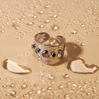 European and American INS Internet celebrity same style colorful zircon open jewelry women's stainless steel steel color personalized ring-Mix MIx Style