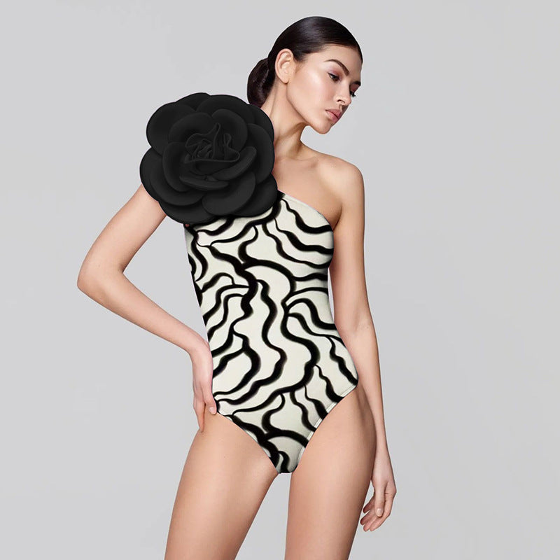 Statement Bodysuit & Swimsuit With Oversized Flower - Black | Mix Mix Style [Hot Seller]-Mix MIx Style