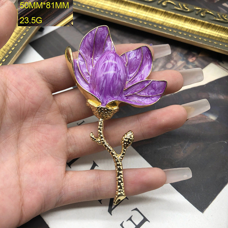 Purple Flowers Vintage Retro Diamonds Luxury 18k Vermeil Gold Plated Earrings & Brooch Jewelry Set | Mix Mix Style-Mix MIx Style