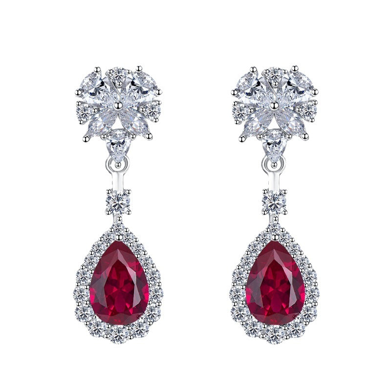 Red Dazzling Pear Cut Moissanite Diamonds Luxury 18k White Gold Plated Drop Earrings | Mix Mix Style-Mix MIx Style