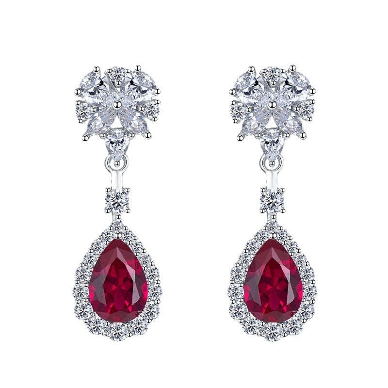 Red Dazzling Pear Cut Moissanite Diamonds Luxury 18k White Gold Plated Drop Earrings | Mix Mix Style-Mix MIx Style