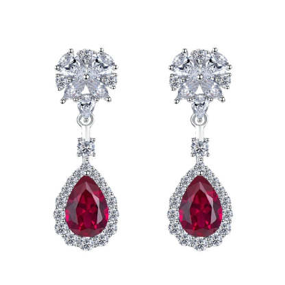 Red Dazzling Pear Cut Moissanite Diamonds Luxury 18k White Gold Plated Drop Earrings | Mix Mix Style-Mix MIx Style