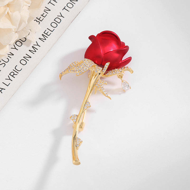 Korean retro atmospheric zircon corsage high-end zircon pin coat coat jewelry red rose brooch for women-Mix MIx Style