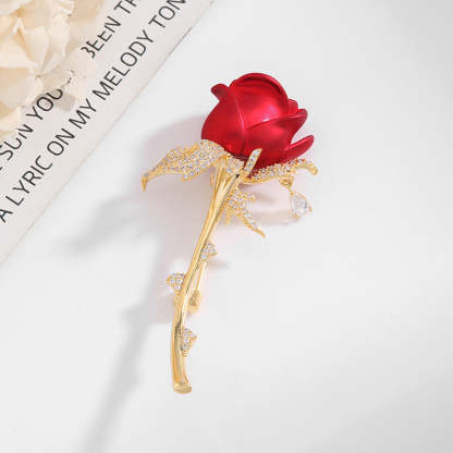 Korean retro atmospheric zircon corsage high-end zircon pin coat coat jewelry red rose brooch for women-Mix MIx Style