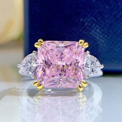 Yellow/Pink Cushion Cut Moissanite Diamonds 5ct 18k White Gold Plated Engagement Ring | Mix Mix Style-Mix MIx Style