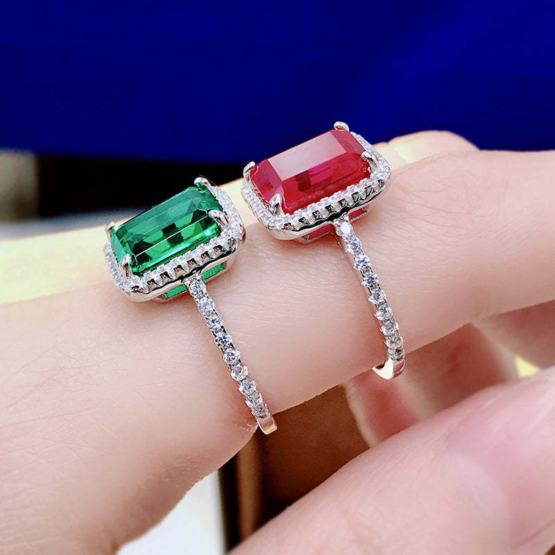 Luxury Green 3ct Emerald Cut Gemstone 18k White Gold Plated Ring | Mix Mix Style-Mix MIx Style