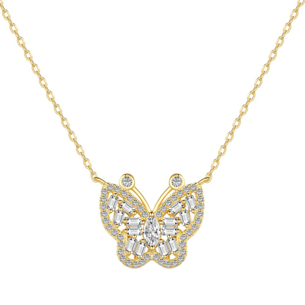 S925 sterling silver butterfly necklace women's marquise-shaped rectangular inlaid butterfly design exquisite clavicle chain neck accessories-Mix MIx Style