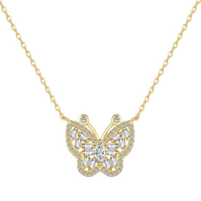 S925 sterling silver butterfly necklace women's marquise-shaped rectangular inlaid butterfly design exquisite clavicle chain neck accessories-Mix MIx Style