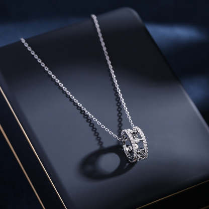 Niche design high-end hollow clavicle chain zircon inlaid ring semi-circular C-circle earrings jewelry set-Mix MIx Style