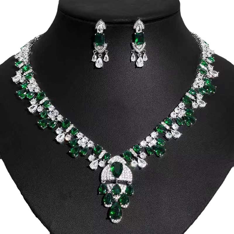 Cross-border European and American luxury heavy-duty women's hot jewelry set Internet celebrity water drop zircon necklace earrings jewelry wholesale-Mix MIx Style