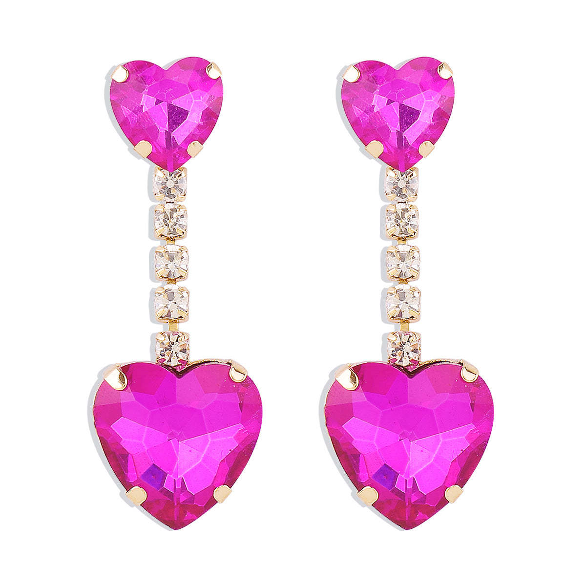Green - Pink Love Timeless Heart Cut Moissanite Diamonds Luxury 18k Vermeil Gold Plated Drop Earrings | Mix Mix Style-Mix MIx Style