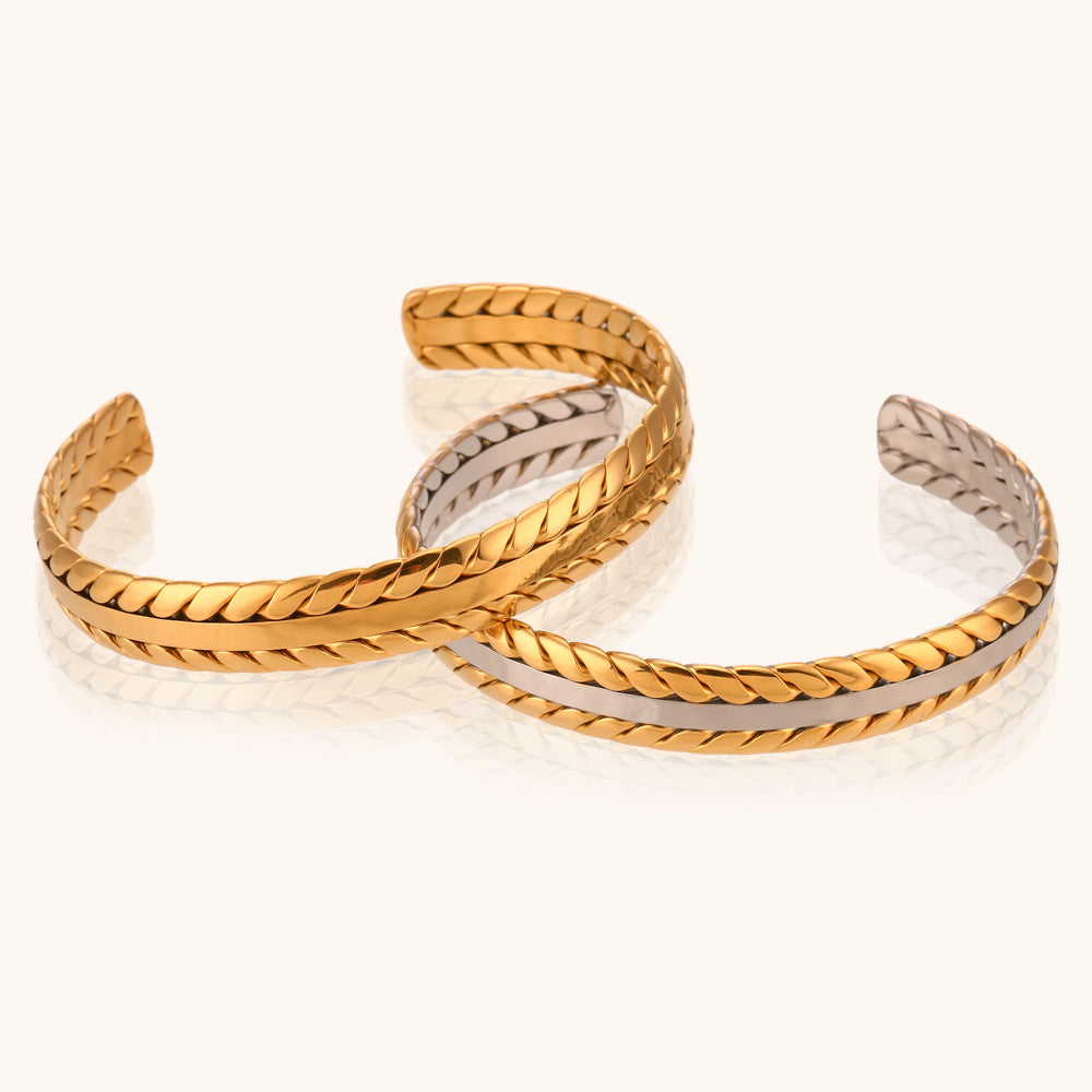 European and American cross-border simple double-sided woven pattern open titanium steel bracelet stainless steel gold-plated niche bracelet jewelry for women-Mix MIx Style