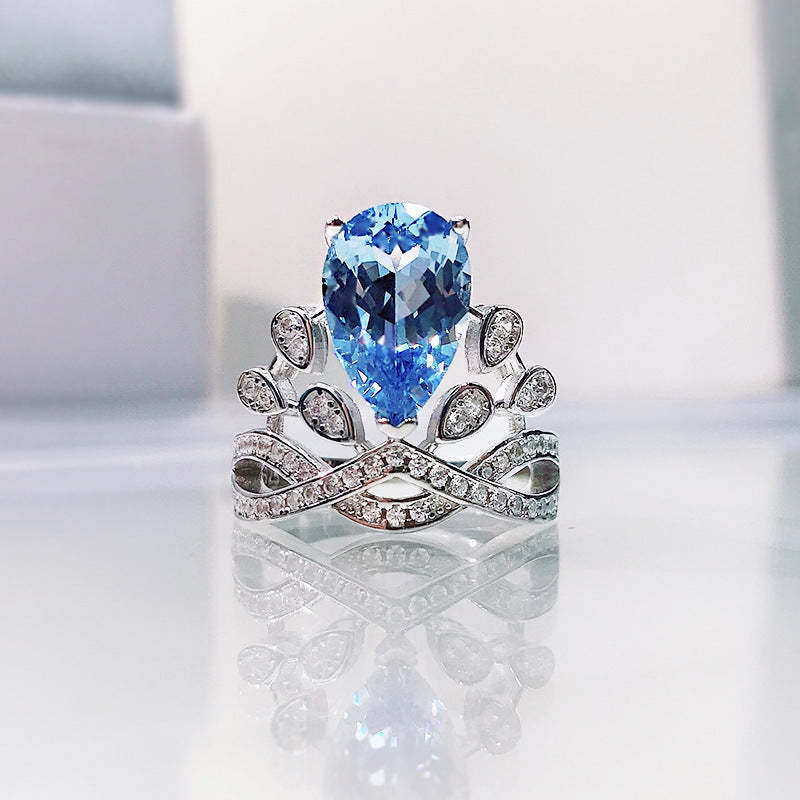 Moissanite Diamond Jewelry Ring 18K Gold Plated Blue Pear Diamond Mix Mix Style [Hot Seller]-Mix MIx Style