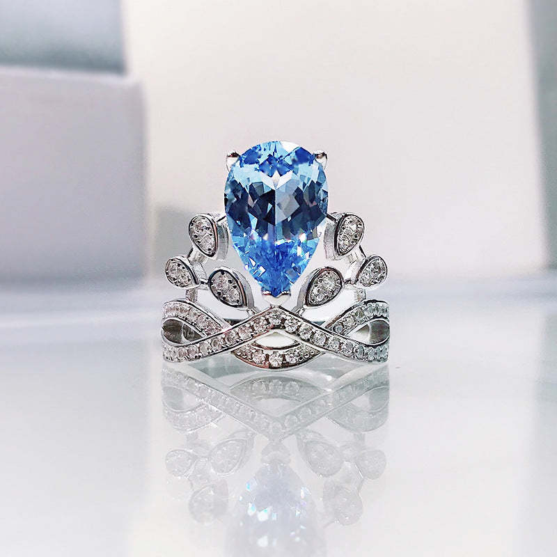 Moissanite Diamond Jewelry Ring 18K Gold Plated Blue Pear Diamond Mix Mix Style [Hot Seller]-Mix MIx Style