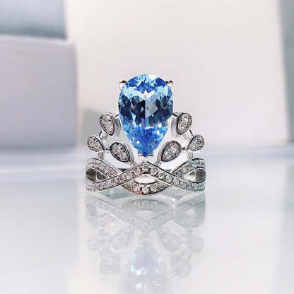 Moissanite Diamond Jewelry Ring 18K Gold Plated Blue Pear Diamond Mix Mix Style [Hot Seller]-Mix MIx Style