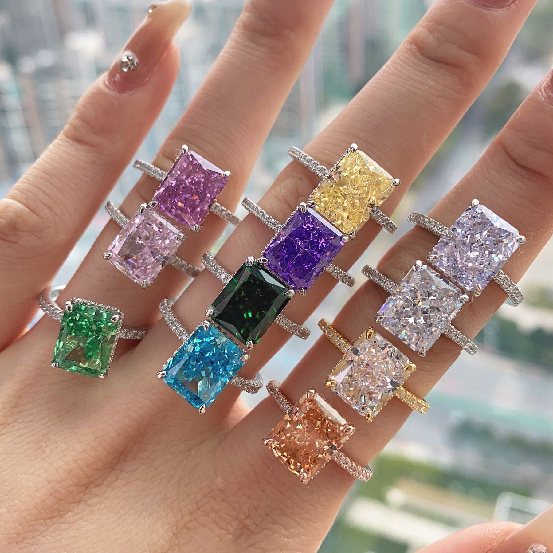 Moissanite Jewelry 18k White Gold Plated Moissanite Ring-Mix MIx Style