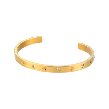 European and American cross-border hot selling eight-pointed star round zircon open bracelet stainless steel round edge five-pointed star zircon hand jewelry for women-Mix MIx Style