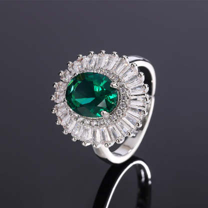 Green & Pink Retro Classic Pendant Oval Diamond Luxury 18k White Gold Plated Necklace Earring Ring Jewelry Set | Mix Mix Style-Mix MIx Style