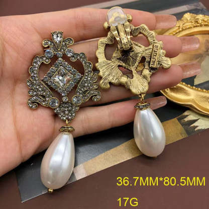White Vintage Retro Multirow Akoya Pearls Diamonds Luxury 18k Gold Plated Necklace Earrings Jewelry Set | Mix Mix Style-Mix MIx Style