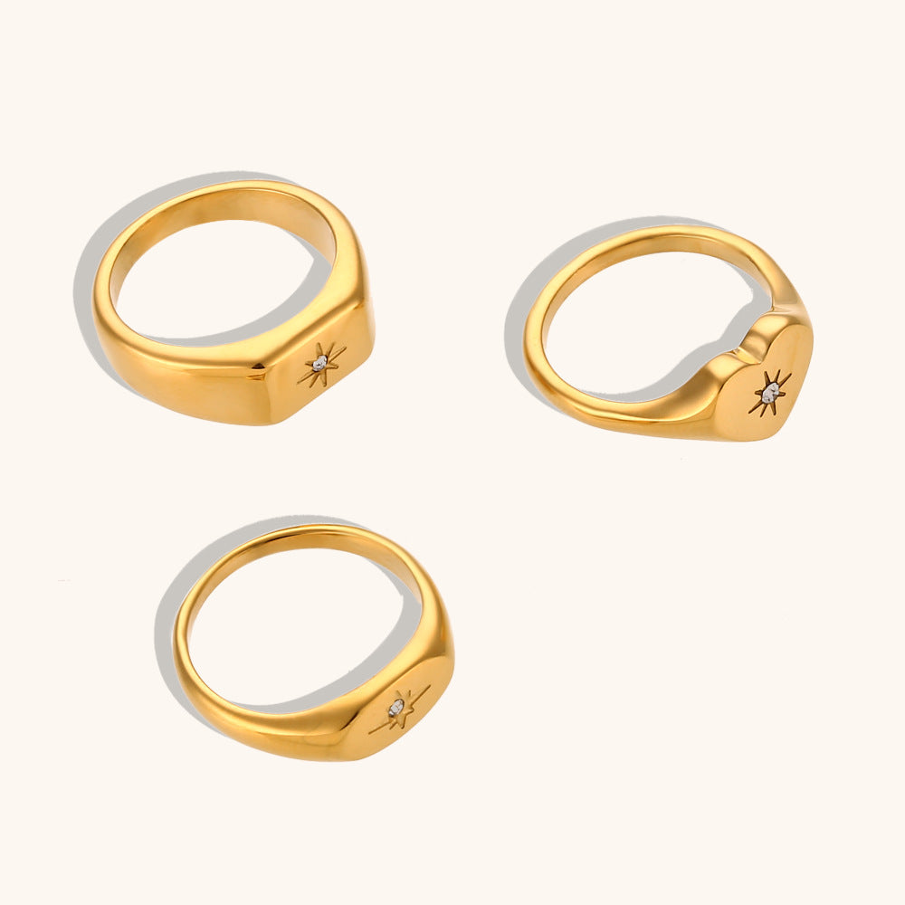 Star Simple Retro Classic Square Thick Diamonds Elegant 18kVermeil Gold Plated Ring Jewelry | Mix Mix Style-Mix MIx Style