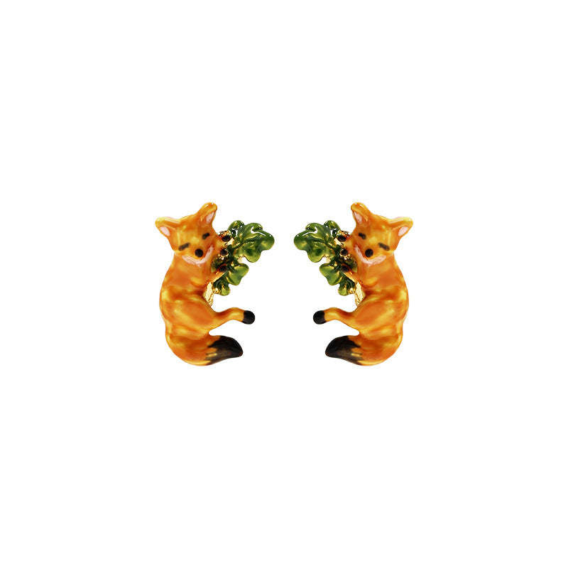 ins trend simple temperament fresh enamel glaze forest fox earrings