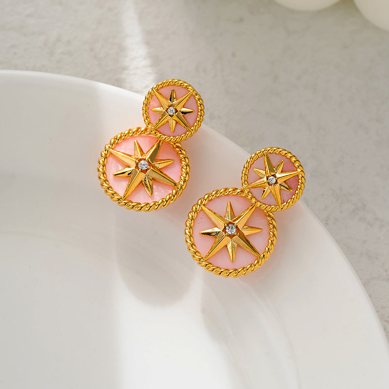 Compass eight-pointed star earrings for women high-grade malachite mother-of-pearl earrings 925 silver needle French temperament light luxury earrings-Mix MIx Style