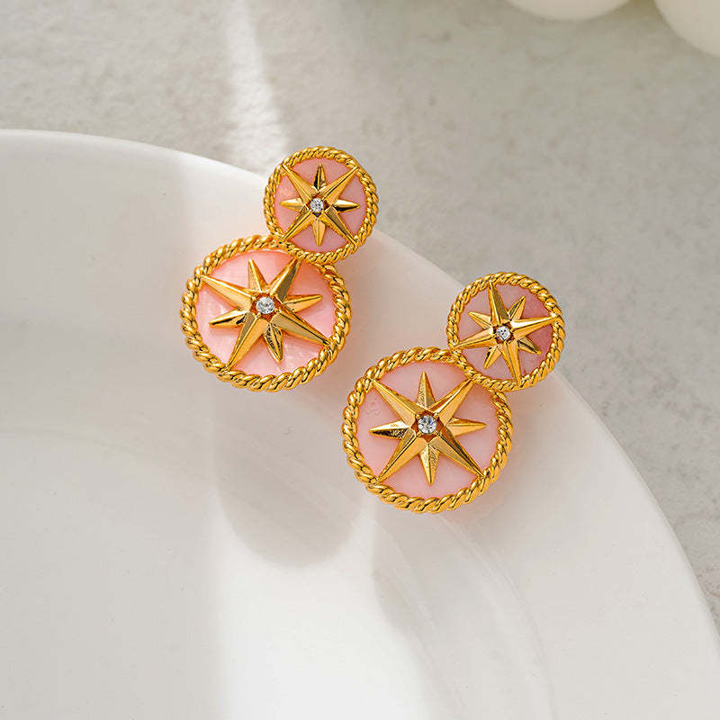 Compass eight-pointed star earrings for women high-grade malachite mother-of-pearl earrings 925 silver needle French temperament light luxury earrings-Mix MIx Style