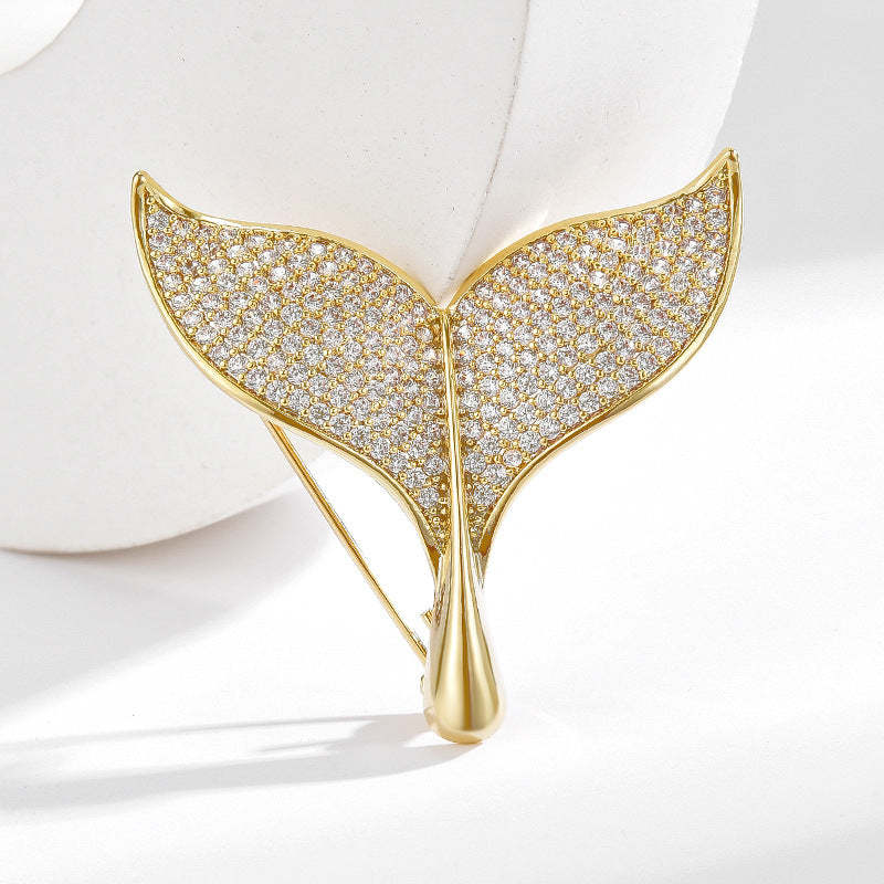 Fashionable and versatile cute fishtail zircon brooch Korean simple temperament suit jacket accessories corsage brooch for women-Mix MIx Style