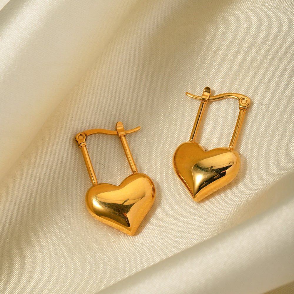 Minimalist Love Glossy Heart Shaped Elegant 18k Vermeil Gold Plated Drop Earrings | Mix Mix Style-Mix MIx Style