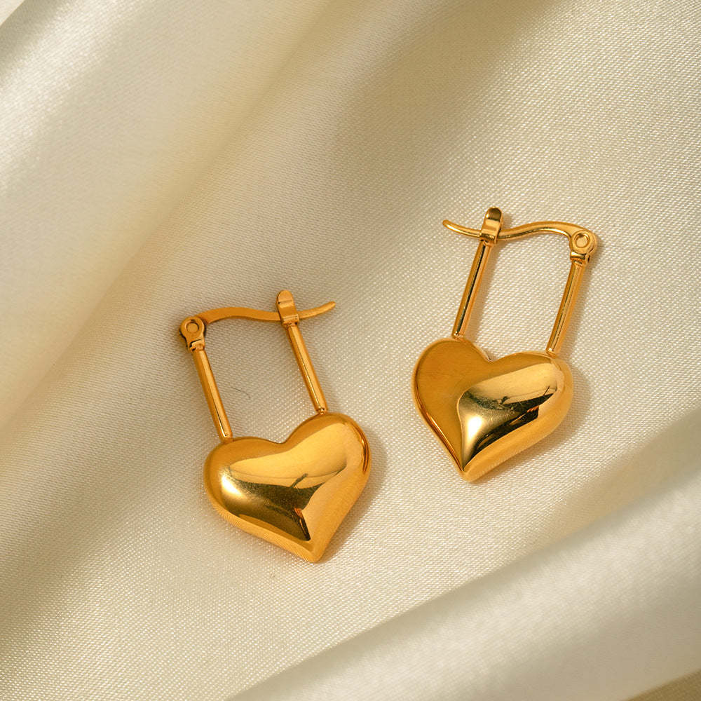 Minimalist Love Glossy Heart Shaped Elegant 18k Vermeil Gold Plated Drop Earrings | Mix Mix Style-Mix MIx Style