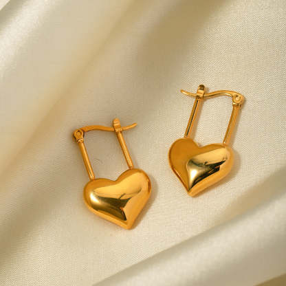 Minimalist Love Glossy Heart Shaped Elegant 18k Vermeil Gold Plated Drop Earrings | Mix Mix Style-Mix MIx Style