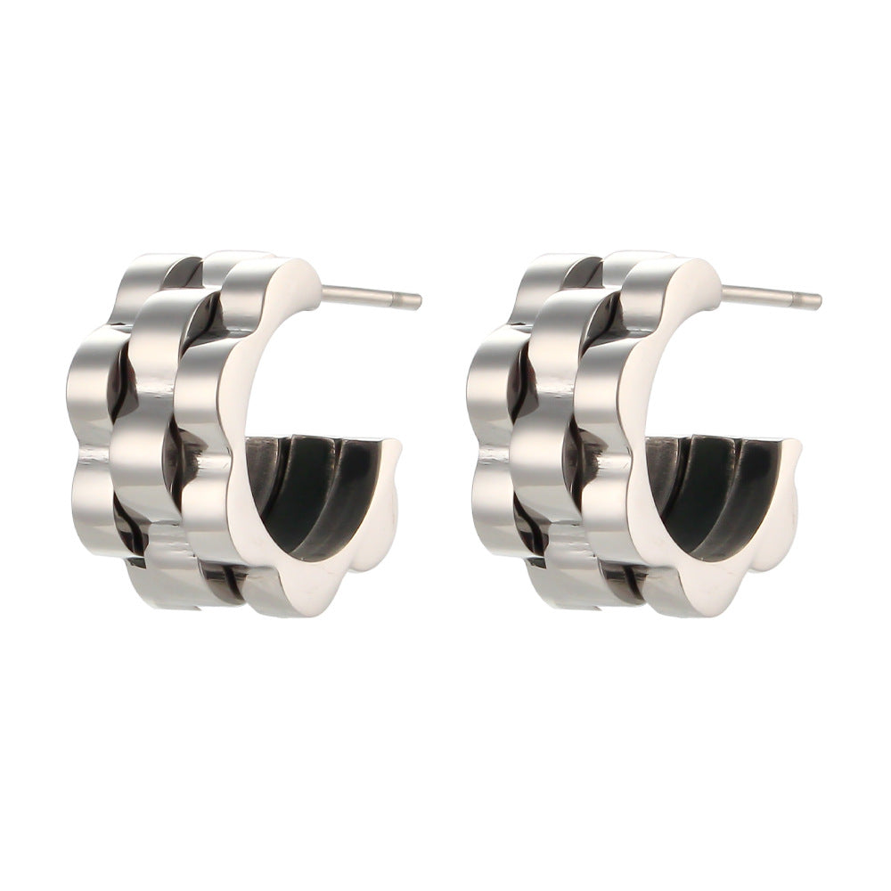 Geometric textued watch pattern 18k Vermeil/White Gold Plated Vintage Retro Hoop Earrings | Mix Mix Style-Mix MIx Style