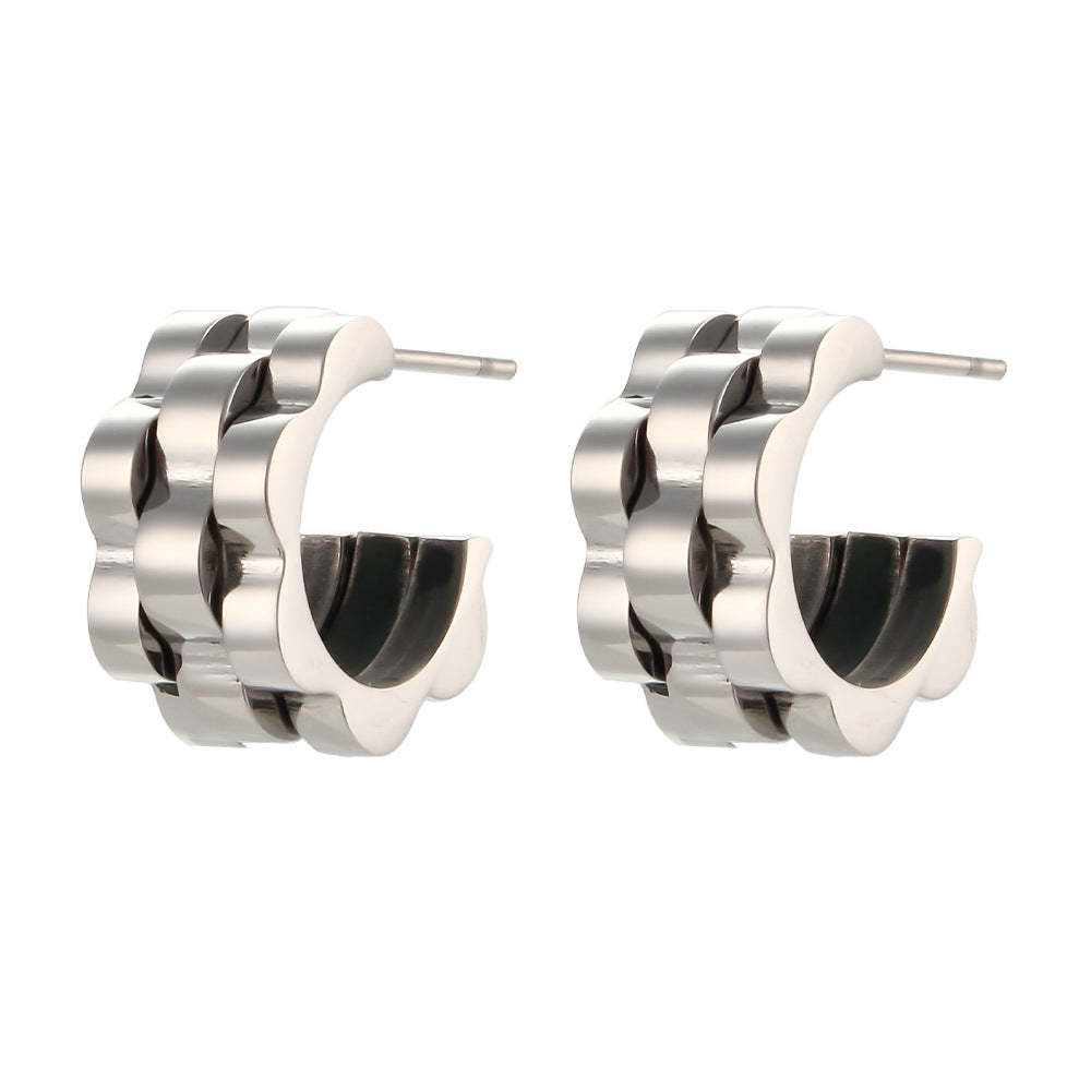 Geometric textued watch pattern 18k Vermeil/White Gold Plated Vintage Retro Hoop Earrings | Mix Mix Style-Mix MIx Style