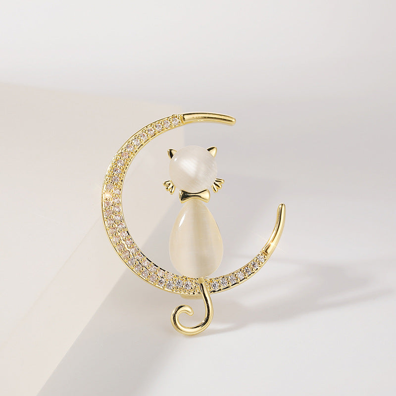 Xiliang Concubine Japanese cute cat brooch zircon cat's eye moon kitten pin clothing accessories corsage-Mix MIx Style