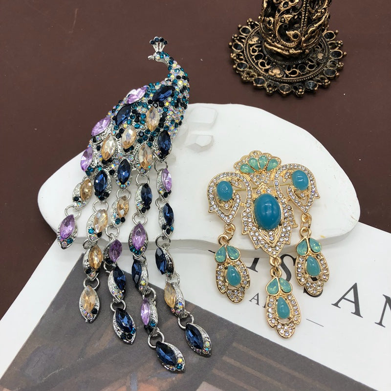 Vintage Tassel Colorful Sapphire Diamond Elegant Pin Brooch Peacock Phoenix Crown | Mix Mix Style [Hot Seller]-Mix MIx Style