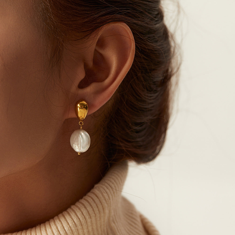 Minimalist Timeless White Mabe Pearl 18k Vermeil Gold Plated Drop Earrings | Mix Mix Style-Mix MIx Style