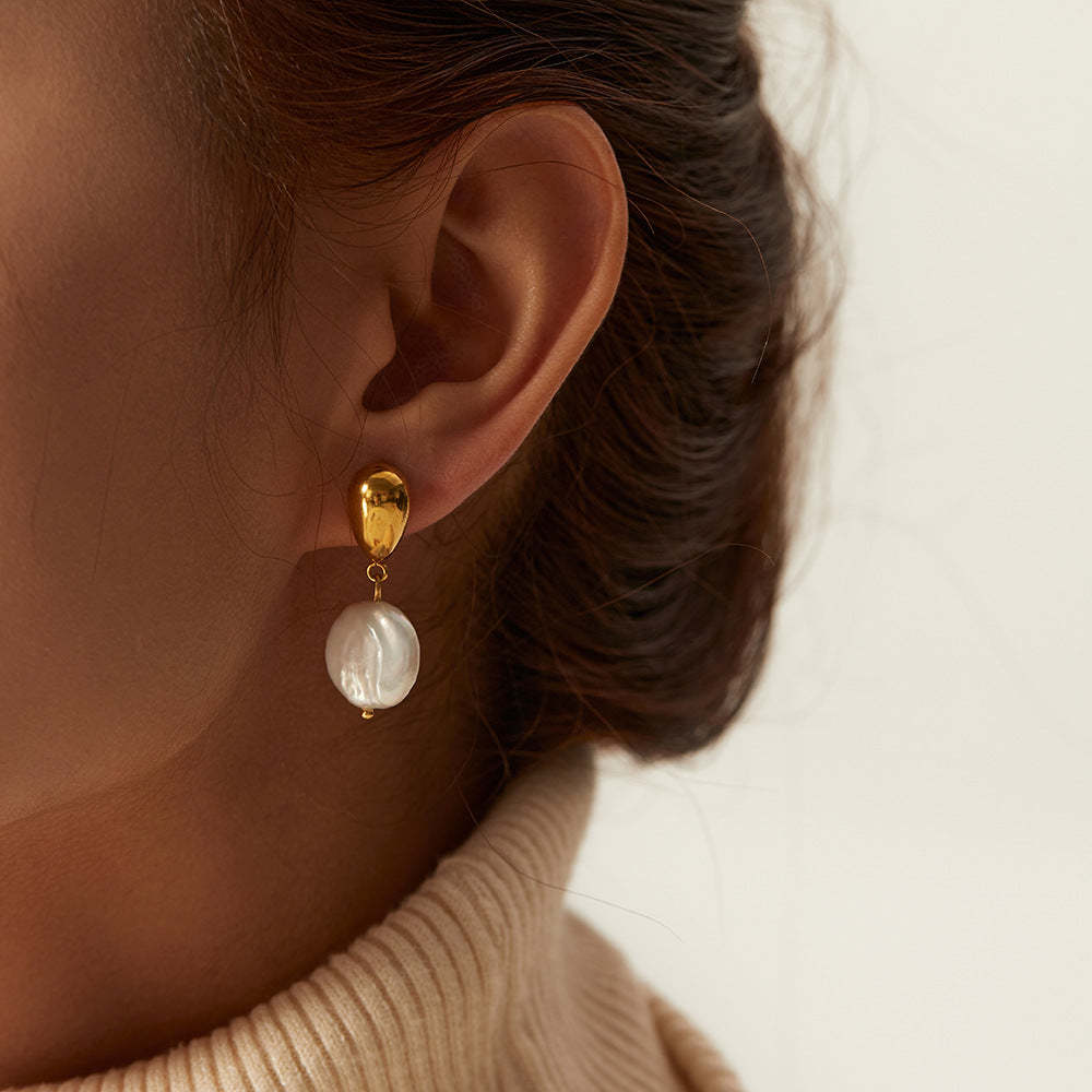 Minimalist Timeless White Mabe Pearl 18k Vermeil Gold Plated Drop Earrings | Mix Mix Style-Mix MIx Style