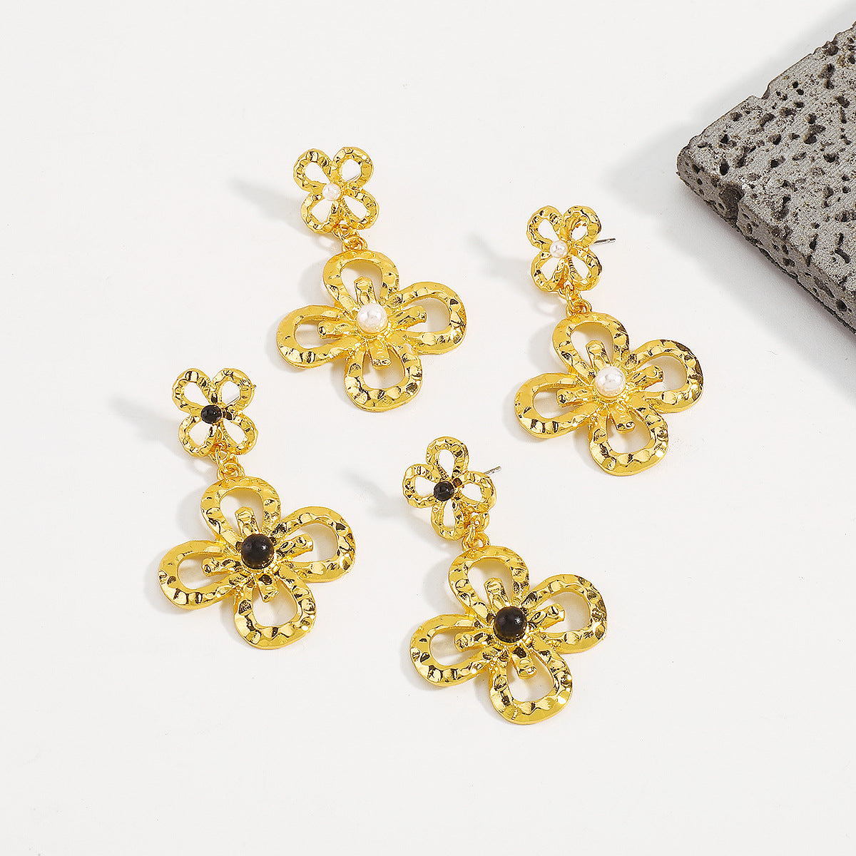 Golden Black Vintage Pendant Akoya Pearl Flower 18k Vermeil Gold Plated Drop Earring Jewelry | Mix Mix Style-Mix MIx Style