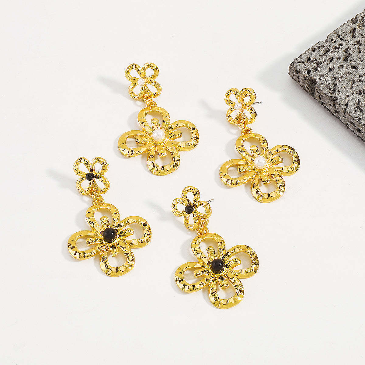 Golden Black Vintage Pendant Akoya Pearl Flower 18k Vermeil Gold Plated Drop Earring Jewelry | Mix Mix Style-Mix MIx Style