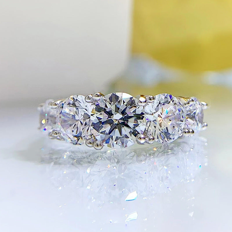 White High-End Round Cut Moissanite Diamonds 18k White Gold Plated Engagement Ring | Mix Mix Style-Mix MIx Style