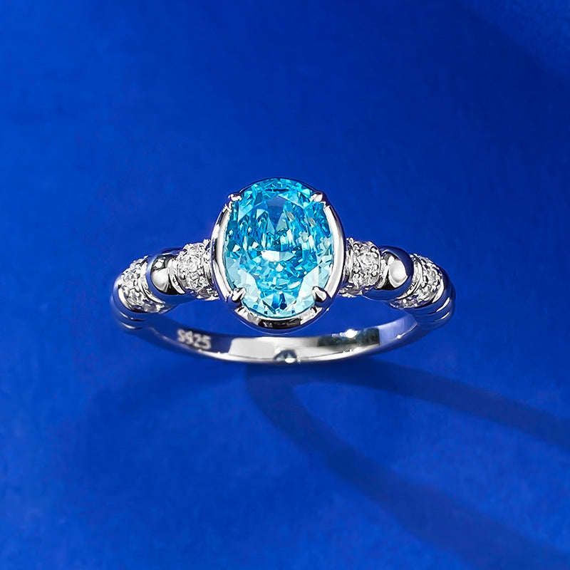 Sky Blue Dainty Solitarie OvalCut Moissanite Diamond 3ct 18k White Gold Engagement Ring | Mix Mix Style-Mix MIx Style