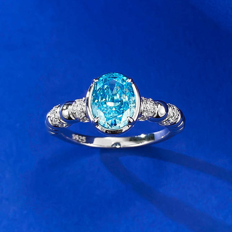 Sky Blue Dainty Solitarie OvalCut Moissanite Diamond 3ct 18k White Gold Engagement Ring | Mix Mix Style-Mix MIx Style