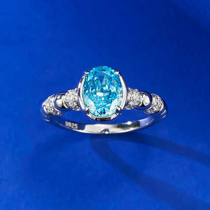 Sky Blue Dainty Solitarie OvalCut Moissanite Diamond 3ct 18k White Gold Engagement Ring | Mix Mix Style-Mix MIx Style