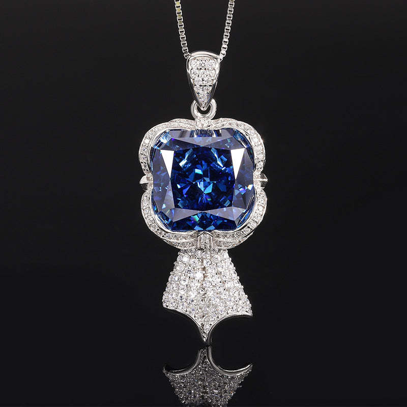 S925 Silver Hot Sale High Carbon Diamond Radiant Cut Royal Blue Pendant Ring 14*14 Earrings 10*10 Women's Set-Mix MIx Style