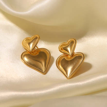 Two Heart Shaped Trendy Elegant 18k Vermeil/White Gold Plated Drop Earrings | Mix Mix Style-Mix MIx Style